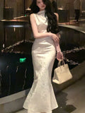 Kukombo Elegant Sleeveless Bodycon Jacquard Mermaid Dresses for Women Summer New Fashion Evening Party Female Chic Midi Clothing