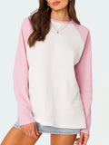 Kukombo Y2k Contrast Long Sleeves Waffle Sweatshirt Korean Fashion Style O-neck Tshirt For Women Vintage Loose-fit T-shirts Ladies Tee