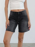 Kukombo Women's Y2k Baggy Denim Shorts Knee Length Loose Solid Color Wide Leg Raw Hem Vintage Bermuda Shorts with Pockets  Summer