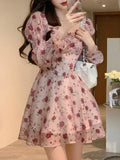 Kukombo Women Elegant Floral Y2k Mini Dress Summer Lace Kawaii Clothing Female Beach Style Party One Piece Korean Chic Dresses