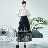 High Quality Embroidered Traditional Horse-Face Skirt Long Sleeve Stand Collar Shirt Hanfu Women Black Chinese Clothing