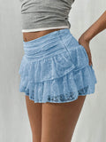 Kukombo Women Y2k Lace Mini Skirt Sexy Leopard Tiered Flowy Ruffle Half Slip Skirt Low Rise Layered Pleated Short Skirt Underskirt