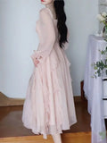 Kukombo Korean Fairy Sweet Princess Dress for Women Causal Party French Fashion Midi Dresses Solid Elegant Slim One Piece Dress
