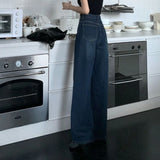 Kukombo Streetwear Women High Waist Jeans Korean Fashion All Match Loose Wide Leg Pants Spring Female Straight Denim Trousers New