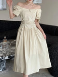 Kukombo Korean Fashion Women Elegant Casual Summer Dress Vintage A-Line Solid Party Prom Vestidos Chic Female Robe Clothings Mujers