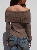 Kukombo Women Off The Shoulder Sweater Y2k Long Sleeve Boat Neck Knit Cropped Pullover Tops Fall Trendy Going Out Streetwear