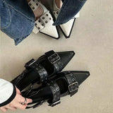 Kukombo Slingback Shoes Gothic Chunky Heels Women's Pumps Rivet Street Style Medium Heel Punk Vintage Casual Sandals Spring Summer 2024