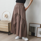 Kukombo Women's Maxi Skirt Plain Long Flared Skirt Elastic Waist A-line Gathered Skirt 2024 Spring Summer Vintage Outfit