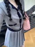 Kukombo Elegant Knitted Pleated Skirt Suits Women Button Korean Vintage Party Skirt Set Female Designer Casual Two Piece Set Autumn