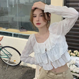 Kukombo Women's Crop Top Blouse round Neck Casual Shirts Summer/Spring Long Sleeve
