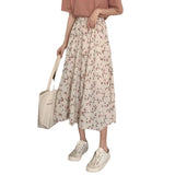 Kukombo White Floral Skirts for Elegant Women Clothing Korean Fashion Harajuku Casual A-LINE High Waist Summer Midi Woman Skirt 2024