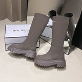 Kukombo Brand Autumn Winter Women's Shoes Green Rubbery Long Boots Black High Boots Camping Rider Boots Chunky Fashion