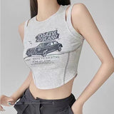 Women's Black Gothic Crop Top Vintage Y2k Camisole Graphic Print Corset Top Sleeveless Vest Aesthetic Tank Top 2000s Emo Clothes