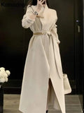 Kukombo Woolen Coat Women French Elegant New Fashion Loose Solid Outerwear With Belted Office Lady Vintage Fleece Warm Mujers Clothes