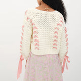 Kukombo Women Y2k V Neck Sweater Retro Low Cut Long Sleeve Pullover Top E-Girl Cute Solid Loose Fit Lace Up Going Out Jumper