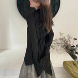 Kukombo Gothic Women Black Shirts Korean Female Designed Irregular Tops Dark Academic Spring Fashion Streetwear Y2K Blouse New