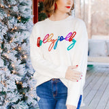 Kukombo Women's Autumn Loose Sweater Tinsel Letter Applique Long Sleeve Round Neck Knitwear Pullover Y2K Fashion Streetwear