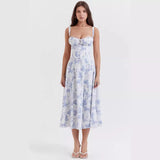 Kukombo Sleeveless Elegant Flowers Long Dress Woman Clothing Fashion Summer High Quality Luxury Sexy Spaghetti Strap Womens Dresses 2024
