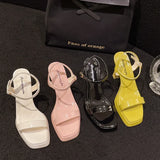 Kukombo New Summer Sandals Ladies Ankle Strap Heeled Sandals Women Fashion Square Toe Platform High Heels Woman Buckle Sandals Shoes