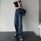 Kukombo Streetwear Women High Waist Jeans Korean Fashion All Match Loose Wide Leg Pants Spring Female Straight Denim Trousers New