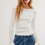 Kukombo Vintage Women Long Sleeve Knit Tops Solid Color Basic Shirt Casual Pullover for Fall Club Streetwear y2k Aesthetic Clothes