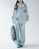 Kukombo Star Patch Aesthetic Zip Up Hoodie