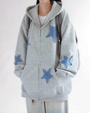 Kukombo Star Patch Aesthetic Zip Up Hoodie