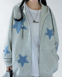 Kukombo Star Patch Aesthetic Zip Up Hoodie