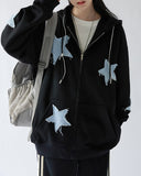 Kukombo Star Patch Aesthetic Zip Up Hoodie