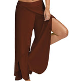 Kukombo - Women's wide leg side split wrap flowy yoga pants