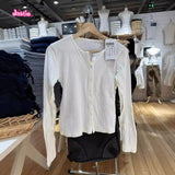 Kukombo Solid Color Simple Thin Cardigan Round Neck Hollow Out Slim Women Coat Single Breasted All-match Sweet Spring Summer Jacket New