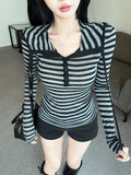 Kukombo Outfit Y2K Hoodie Vintage Pullovers Sexy Harajuku Tops Stripe Long Sleeves Casual Slim Tee shirts Hot Girl Sweatshirt Aesthetic Hooded
