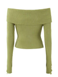 Kukombo Long Sleeve Off-Shoulder Plain Ribbed-Knit Sweater