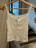 Kukombo Lace Trim Ribbed Slim Tank Tops Women 2025 New Summer Sleeveless Three Buttons Cotton Camis Sweet Girls Gray Basic Crop Top Y2k