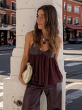 Kukombo Leather Patchwork Halter Top V-Neck Backless Vest Pleated Loose Casual Camisole Beach Bikini Suspender Waistcoat Women's Clothes ootd outfit idea