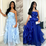 Kukombo Customized Fashion Organza Pleat Ruched Flower Beading A-line Strapless Long Dresses Bespoke Occasion Dresses Formal (PRE-ORDER)