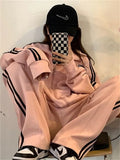 Kukombo Outfit Korean Fashion Jogging Tracksuit Women Y2K Preppy Style Pink Pant Sets Loose Kpop Streetwear Sweatpants Striped Hoodie Autumn