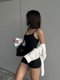 Kukombo Solid Backless Tank Bodysuit Sexy Hot Camisole Top Jumpsuit Women's Bodycon Summer Black Sleeveless Slim Rompers Y2k Clothing Spring Style 2025