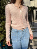 Kukombo Solid Color Pink Twist Knit Women Sweater 2025 New Long Sleeve Slim Sweet Chic Autumn Jakcets Retro Y2k Female Coats Winter Top