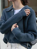 Kukombo Solid Waffle Lapel Neck Cardigan