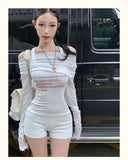 Kukombo Outfit Bodysuit Vintage Women Clothes 90s Korea Streetwear Letter Slim Long sleeves Hoodie Jumpsuit Femme  Aesthetic Harajuku Bodysuits