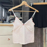 Kukombo Red Dot Fungus Trim Bow Tank Tops Women Summer Casual Cotton Slim V-neck Sleeveless Camis Sweet Cute Preppy Style Y2K Vests New