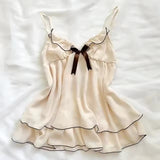 Kukombo Y2k Summer New Solid Sling Tops Kawaii Lace Bow Inside A Sling Vest 90s Aesthetics Crop Top Women Pink Tank Top Fashion Punk Top ootd