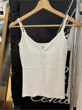 Kukombo White Eyelet Buttons Slim Tank Top Women New Casual All-match Sleeveless Cotton Slim Camis Sweet Cute Simple Basic Vest Y2K Tops