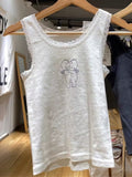 Kukombo Casual Women White Lace Edge Cartoon Printed Short Tanks 2025 Summer Fashion Ladies Casual Sleeveless Female Slim Y2k Tops