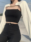 Kukombo Metallic Chain Embellished Shrug Crop Sweater