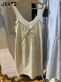 Kukombo Sweet White Lace Trim A-line Dress Women Elastic Waist V-neck Sleeveless Mini Dresses Vintage Preppy Style Y2K Short Vestido New