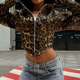Kukombo Outfit Hoodies Women Clothes Gothic Streetwear Punk Leopard print Zip Up Top Winter Vintage Vintage Sweatshirt Aesthetic Jacket Hoody