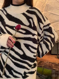 Kukombo Zebra Jacquard Mock Neck Knit Sweater