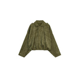 Kukombo Green Suede Jacket Coat Suede Texture Lapel Vintage Cargo Top Pilot Jackets Loose Casual Street Trendy Outwear Baseball Uniform ootd outfit idea
